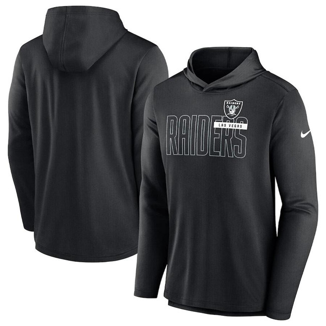 Men's Las Vegas Raiders Black Lightweight Performance Hooded Long Sleeve T-Shirt - Click Image to Close